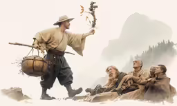 a man holding an object with other men behind him