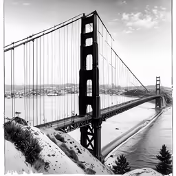 a black and white photo of the golden gate bridge