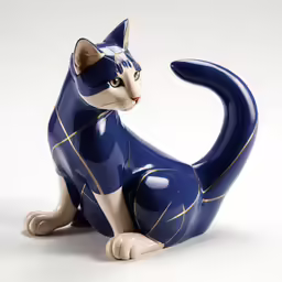 a ceramic cat statue is sitting on a table