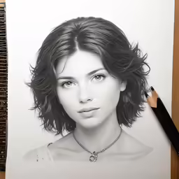 drawing photo realistic pencil portrait of woman with brown hair