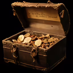 some corks are arranged inside an old suitcase