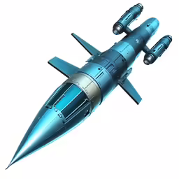 a computer generated, silver and blue jet airliner