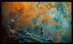 a person is standing on the edge of a rock with their arms in the air