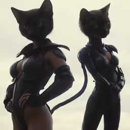two cats are posed on top of the same pose
