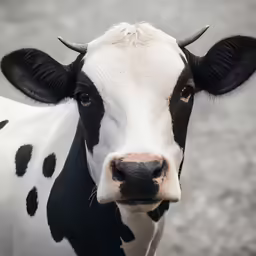 a black and white cow standing in the middle of an area