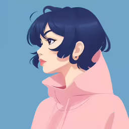 a girl wearing pink sweatshirt and a pair of blue eyes