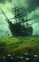 an old pirate ship is sailing through the waters