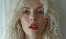 blonde haired woman in the shape of an elf with red lips