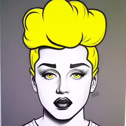 a painting with white hair and yellow eyes,a drawing of marilyn monroe