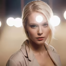 a woman with light bulbs above her head