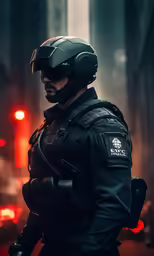 a man in the street wearing black protective gear