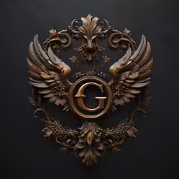 an ornate golden c sign on a dark background