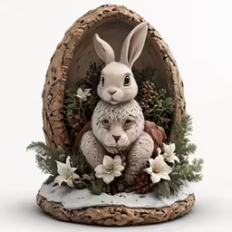 a mother rabbit holding her baby in its arms