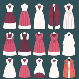 an image of different dresses and jackets,a collection of womens dresses, coats and jackets