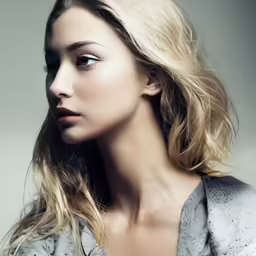 a woman with blonde hair posing for a portrait