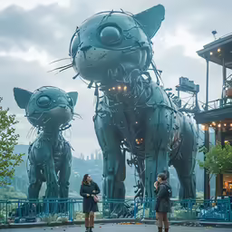 there are two cats in the background of this park