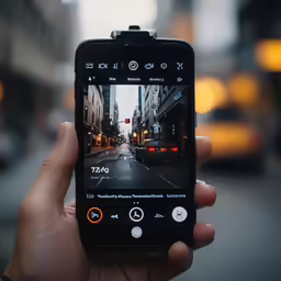 a person taking a picture of street lights from a cell phone