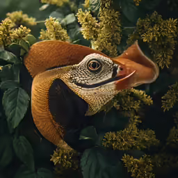 a stuffed animal sitting in some bushes and flowers