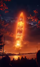 a large firework structure is in the air
