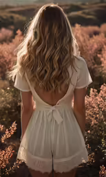 a woman standing in a field of tall grass