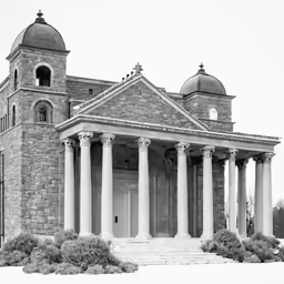 a large stone building with pillars and pillars