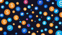 abstract graphic of circle social icons and dollar signs,a group of social buttons with different colors
