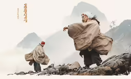 two people walking on a mountain covered in snow