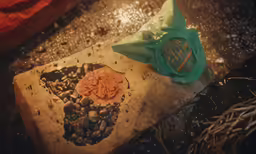 there is a brown bag of food on the ground