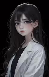 a drawing of a woman wearing a white coat