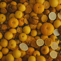 a bunch of oranges are arranged around a lemon