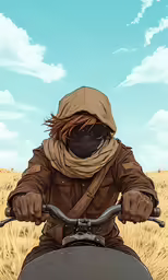 a man riding a motorcycle with an open hood on