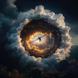 a round frame of a photo with clouds surrounding it
