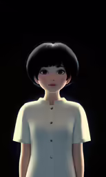 an animation image of a woman with black hair and short sleeves
