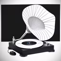 turntable with satellite style speakers and record player