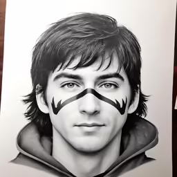 a black and white photo of a boy with eyebrows