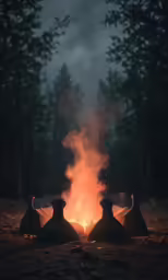the three gourds are roasting hot on the camp fire