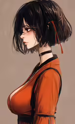 a woman with a short hair is staring