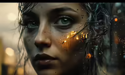 the portrait of a woman with water on her face