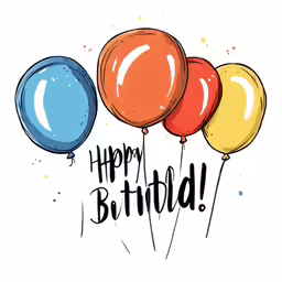 several balloons in the sky saying happy birthday