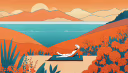 there is a man laying down on the beach,this is an illustration of a woman in the desert taking a nap