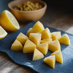 sliced lemons and lime on a blue plate