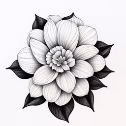 a white flower with black leaves and petals