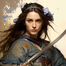a woman with long hair and wearing a blue blouse