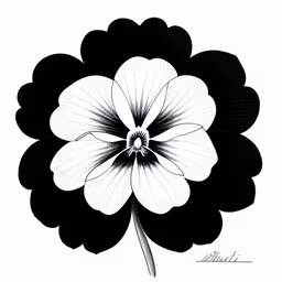 an ink drawing of a flower that appears to be black and white,the center flower in this illustration is black and white