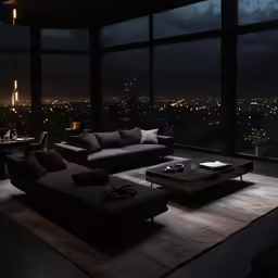a living room filled with furniture next to a large window