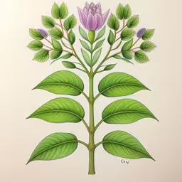 a drawing of a plant that is purple and green,this is a beautiful painting of some kind