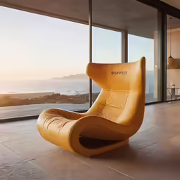 a yellow chair is sitting on the floor