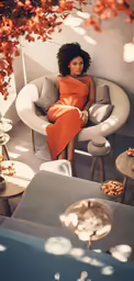 an artistic photo shows a woman in an orange dress
