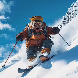 the man is skiing down the steep snowy mountain