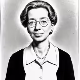 a drawing of a woman wearing glasses and pearls
